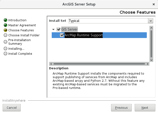 Turn the ArcMap Runtime Support feature on or off on the Choose Features dialog box. Turn the ArcMap Runtime Support feature on or off on the Choose Features dialog box.